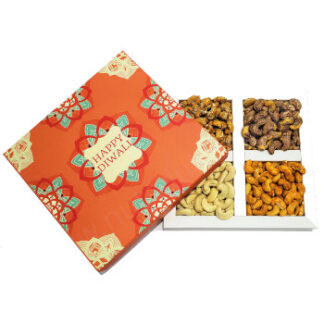 Diwali Nuts Gift Boxes All Cashews - Design Orange Floral